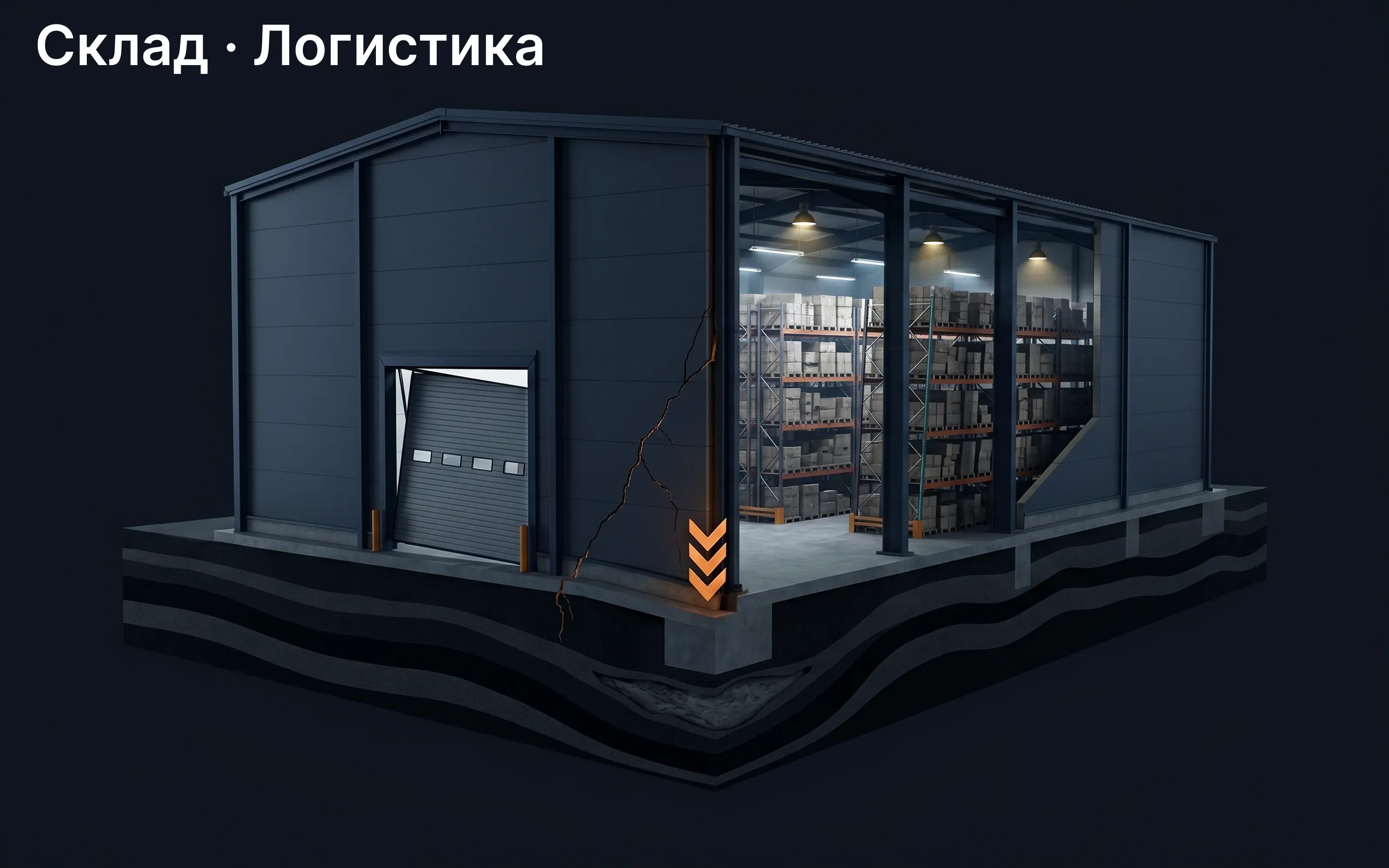 Иллюстрация: Проседает фундамент склада